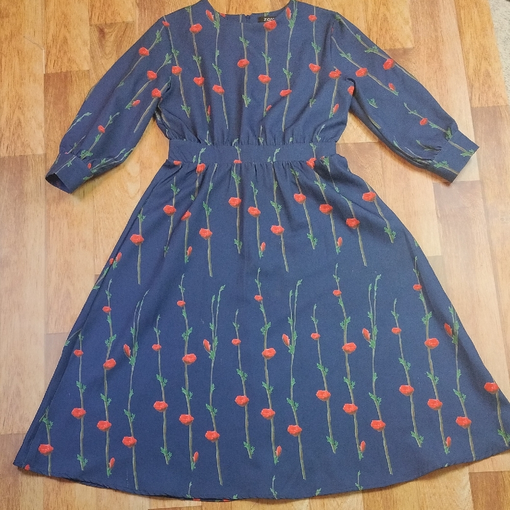 Zoya Long Sleeve‎ Dress in Blue and Red